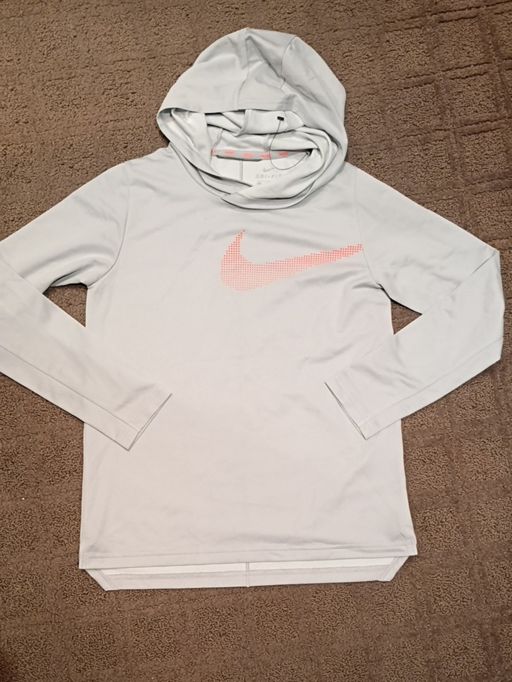 Nike Light Gray Dri-FIT Hoodie with Coral Logo Accents